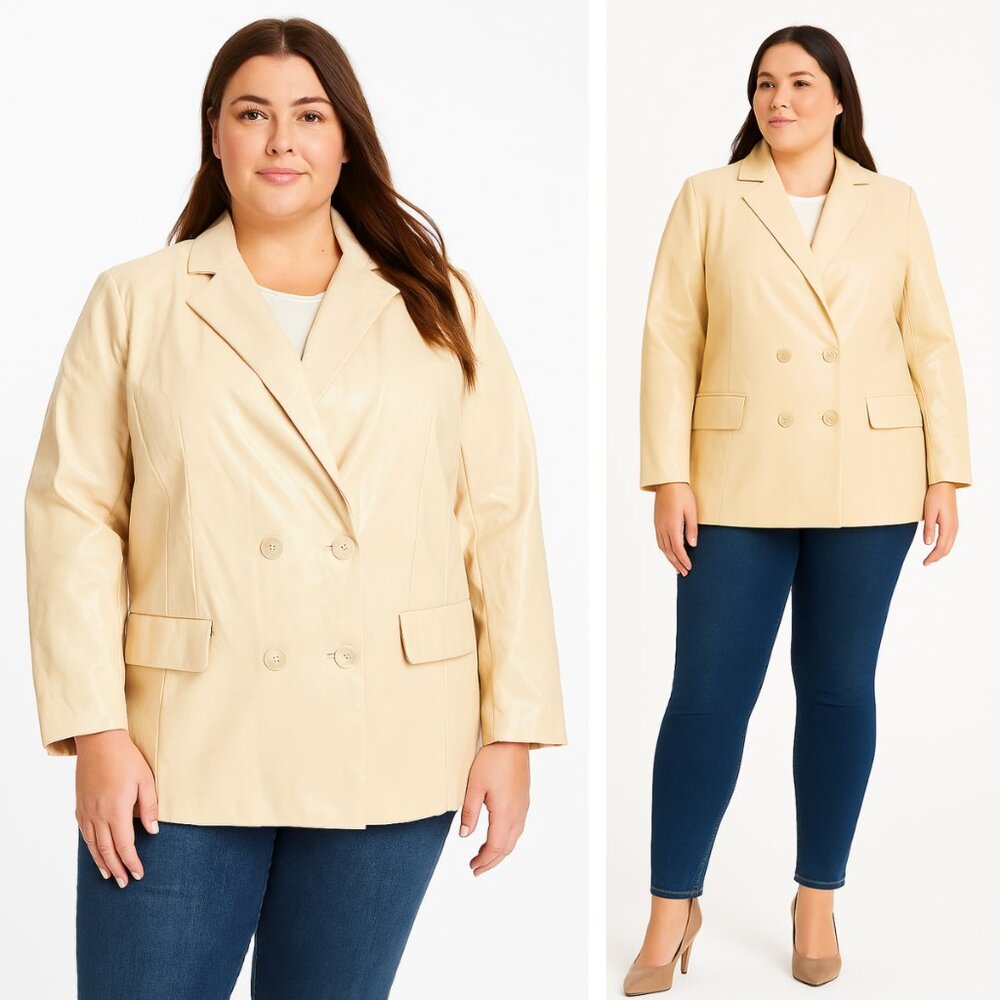 NWT Eloquii Patent Faux Leather Blazer Macadamia